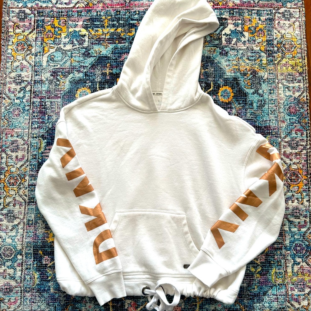 DKNY White and Gold Women's Hoodie Sweater